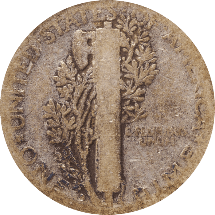1916-D Mercury Dime (10c) REVERSE Image
