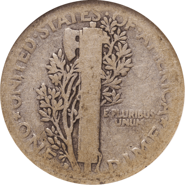 1916-D Mercury Dime (10c) Reverse Image