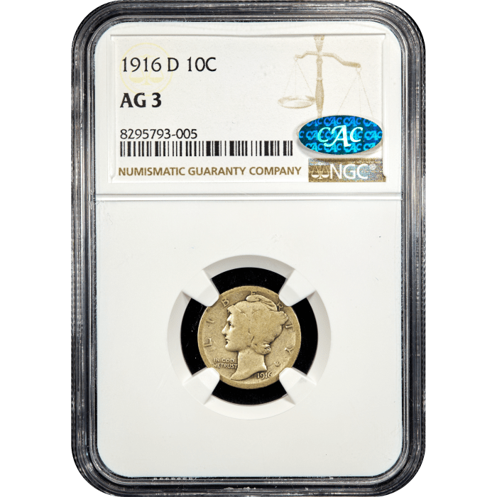 1916-D Mercury Dime (10c) Obverse Slab Image