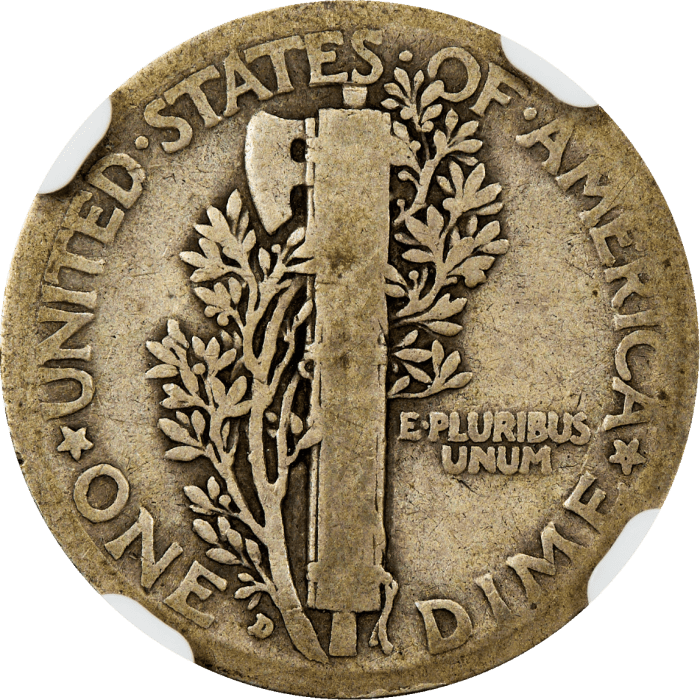 1916-D Mercury Dime (10c) Reverse Image