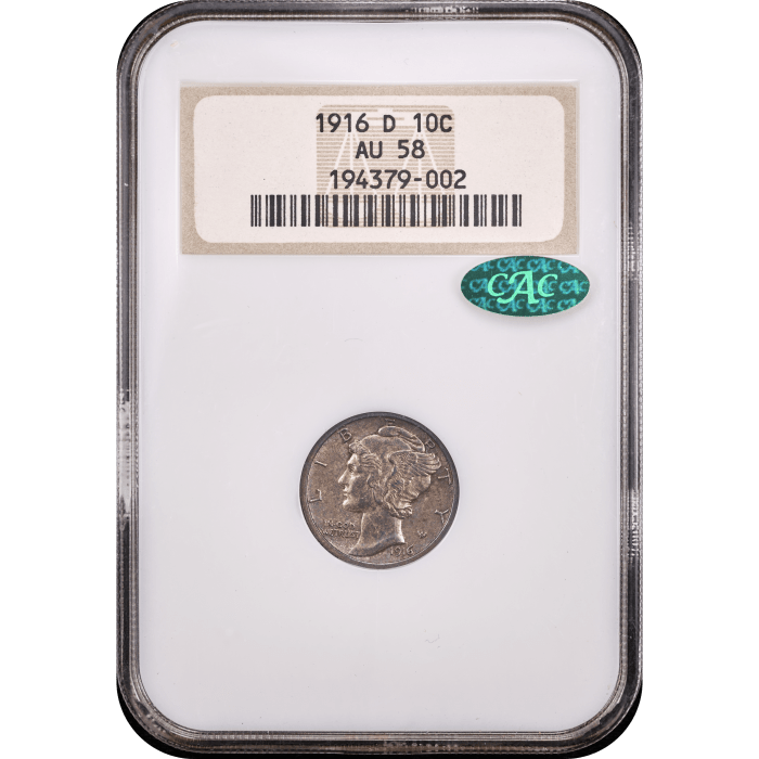 1916-D Mercury Dime (10c) Obverse Slab Image