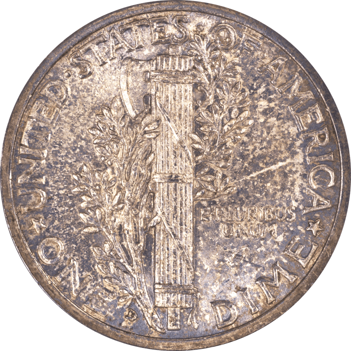 1916-D Mercury Dime (10c) Reverse Image