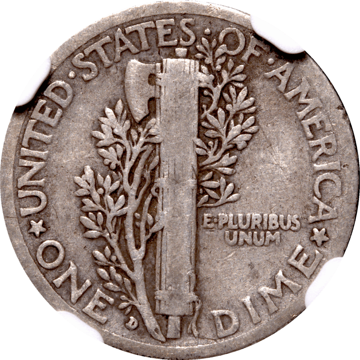 1916-D Mercury Dime (10c) Reverse Image