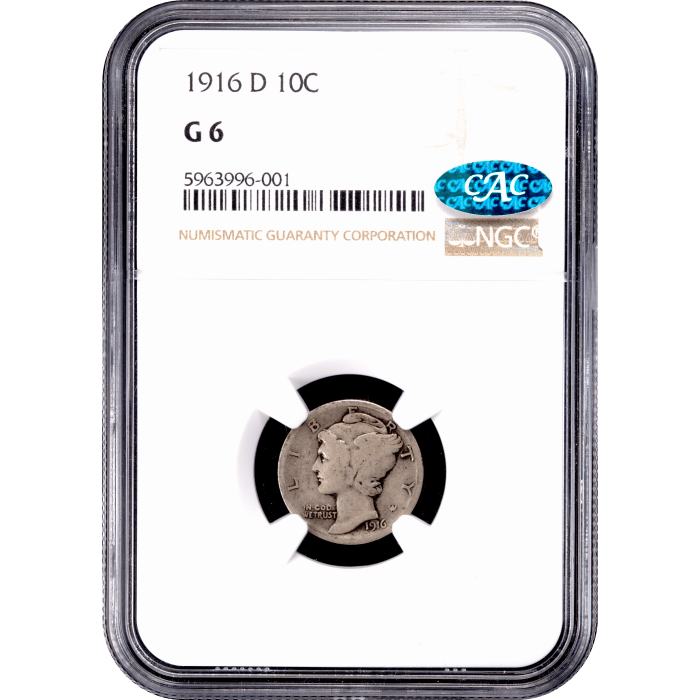 1916-D Mercury Dime (10c) Obverse Slab Image