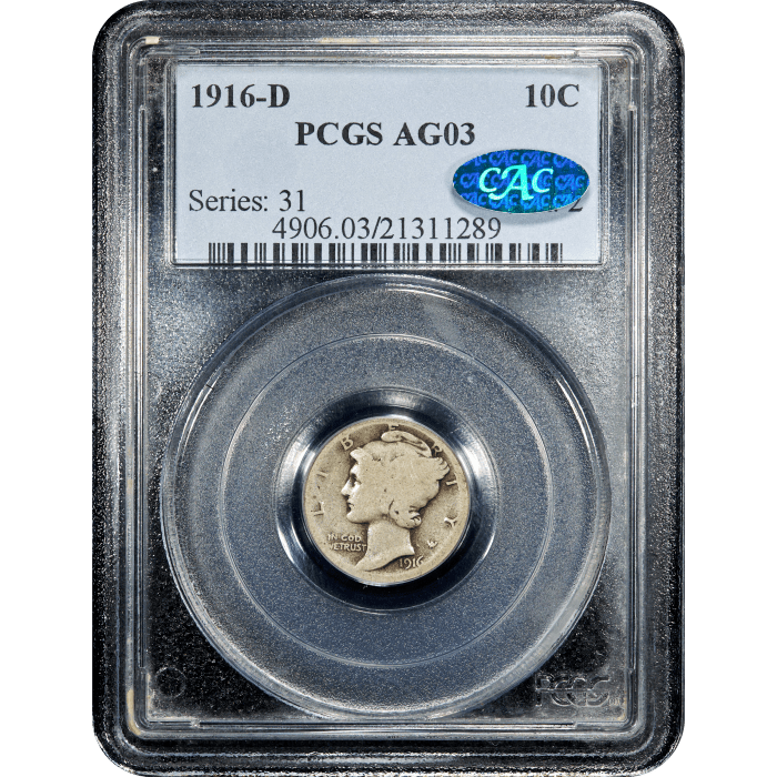 1916-D Mercury Dime (10c) Obverse Slab Image