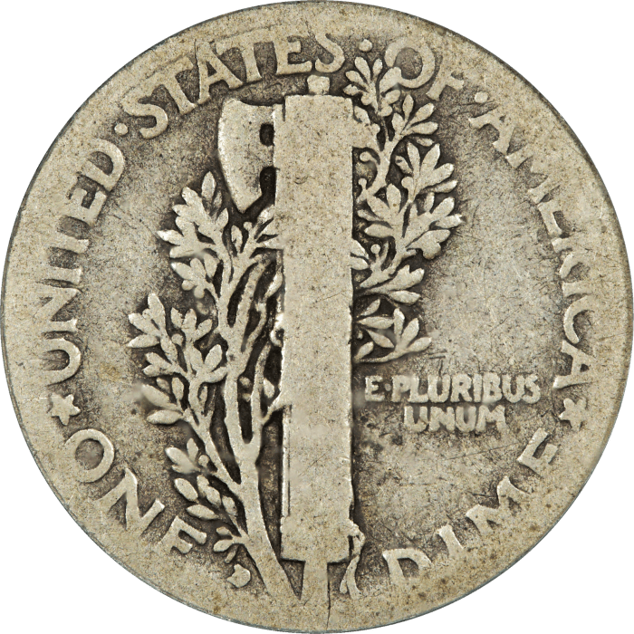 1916-D Mercury Dime (10c) Reverse Image