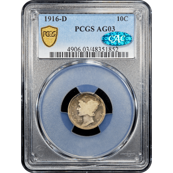 1916-D Mercury Dime (10c) Obverse Slab Image