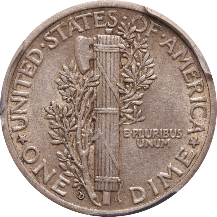 1916-D Mercury Dime (10c) Reverse Image