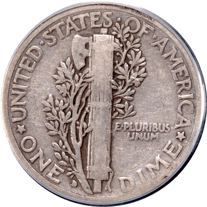 1916-D Mercury Dime (10c) Reverse Image