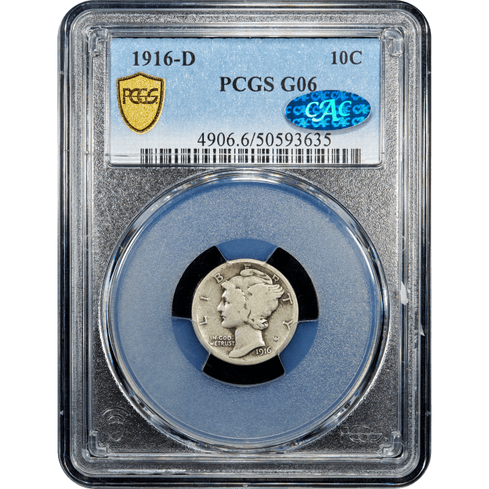 1916-D Mercury Dime (10c) Obverse Slab Image