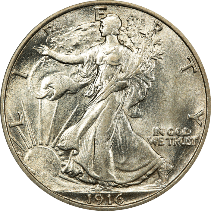 1916 Walking Liberty Half Dollar (50c) OGH Obverse Image