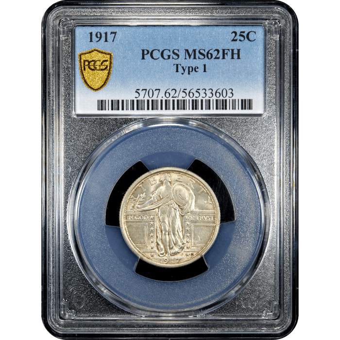 1917 Type 1 Standing Liberty Quarter (25c) Obverse Slab Image