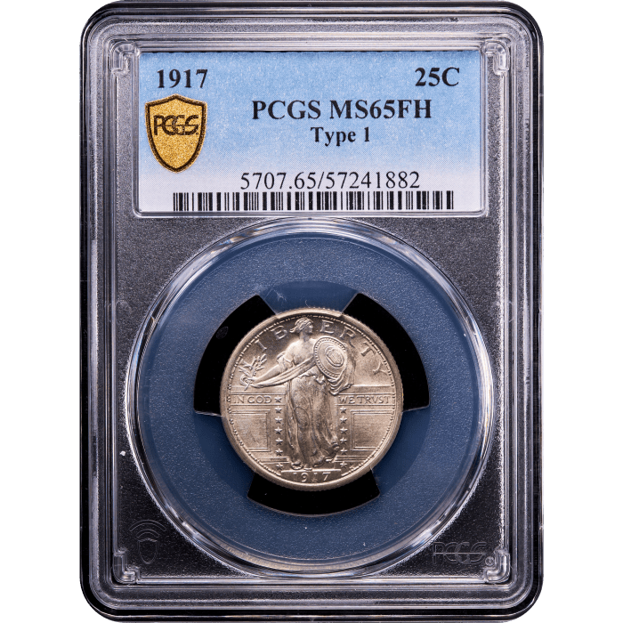 1917 Type 1 Standing Liberty Quarter (25c) Obverse Slab Image