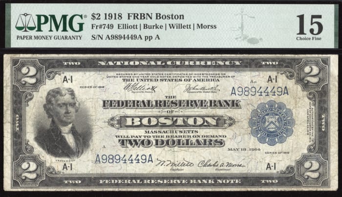 1918 $2 Battleship Federal Reserve Bank Note Obverse Image