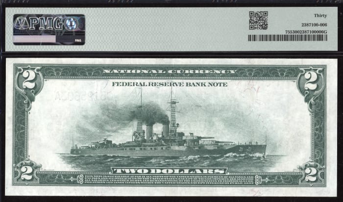 1918 $2 Battleship REVERSE Image