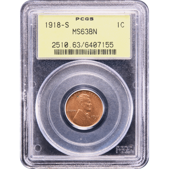 1918-S Lincoln Cent (1c) OGH SLAB Image