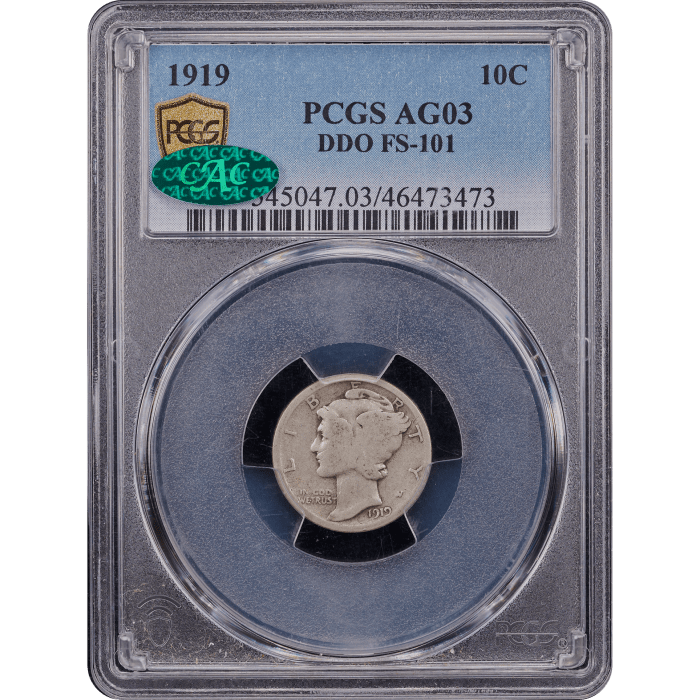 1919 Doubled Die Mercury Dime (10c) Obverse Slab Image