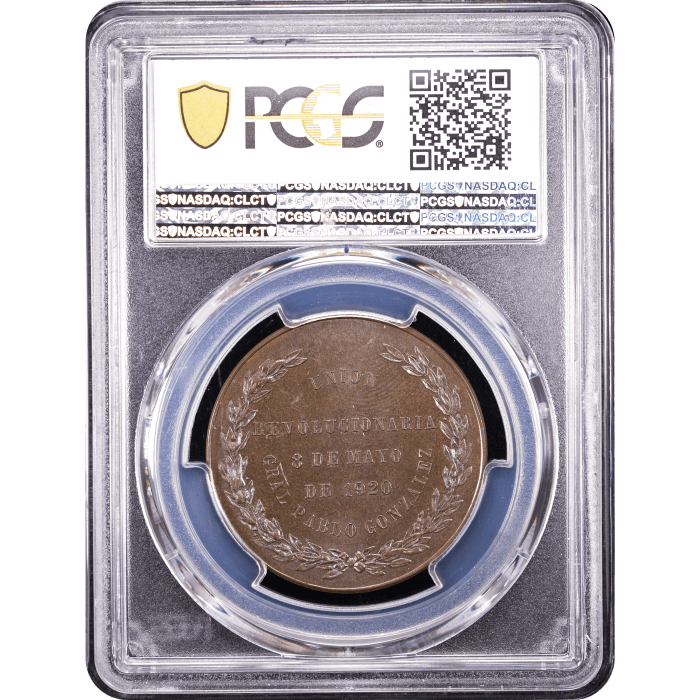 1920 Mexico Medal Grove-P185b Ae Reverse Slab Image