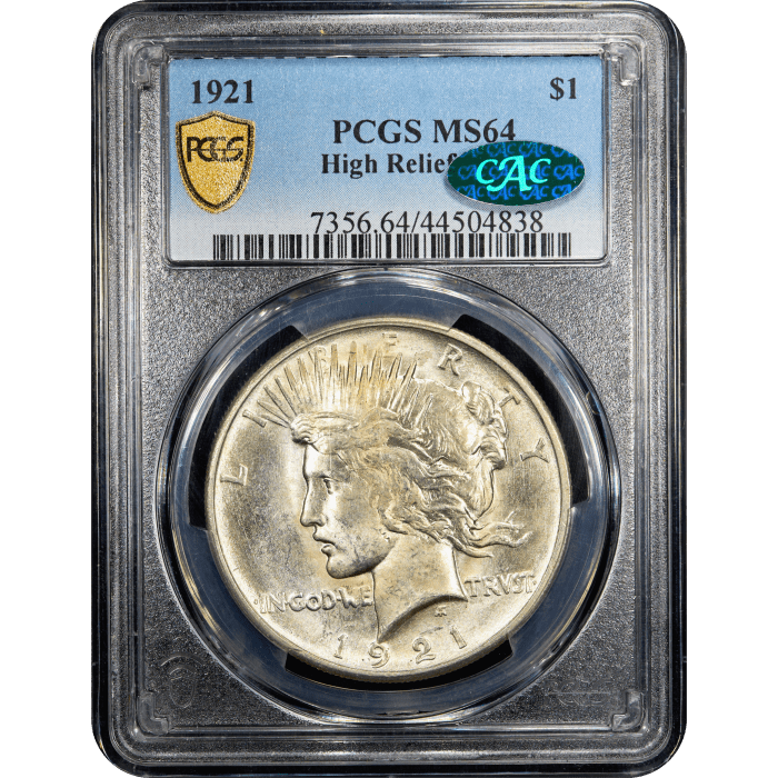 1921 High Relief Peace Dollar ($1) Obverse Slab Image