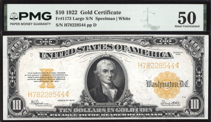 1922 $10 Gold Certificate Obverse Image