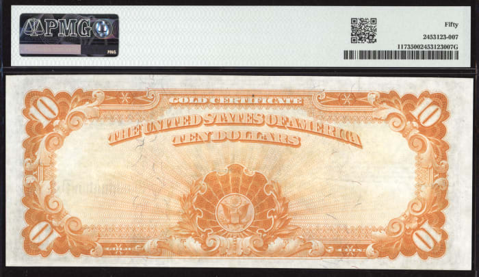 1922 $10 Gold Certificate Reverse Image