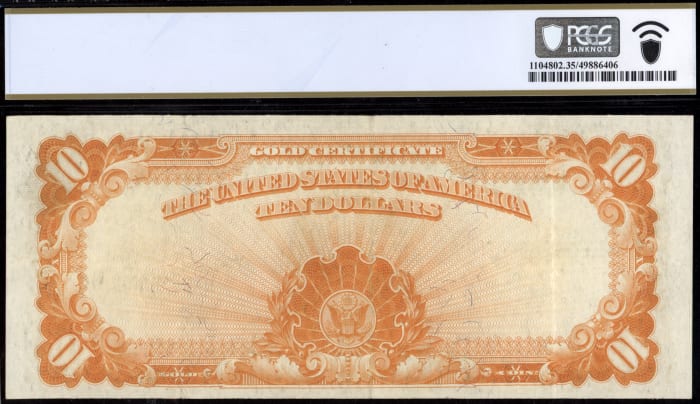 1922 $10 Gold Certificate Reverse Image