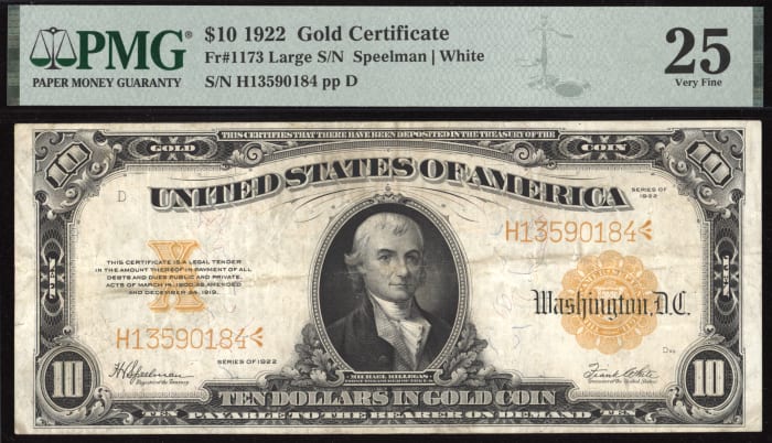 1922 $10 Gold Certificate Obverse Image