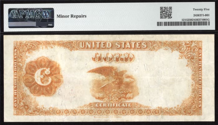 1922 $100 Gold Certificate REVERSE Image