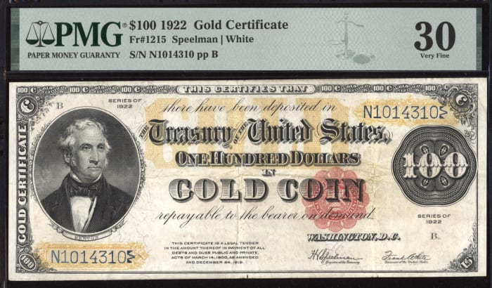 1922 $100 Gold Certificate Obverse Image
