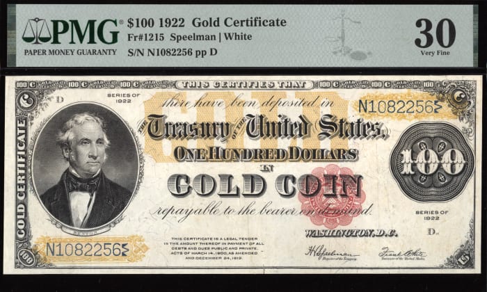 1922 $100 Gold Certificate Obverse Image