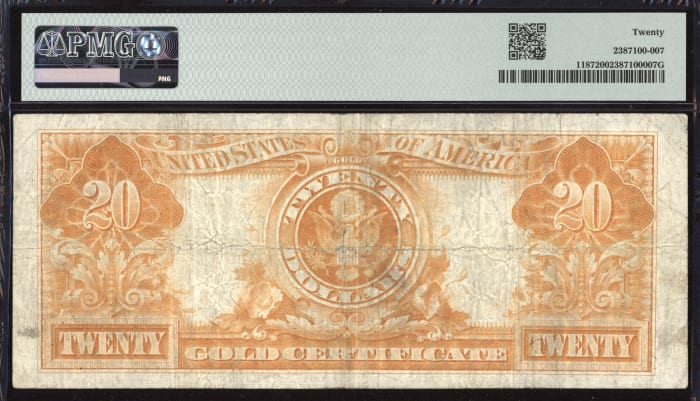 1922 $20 Gold Certificate Reverse Image
