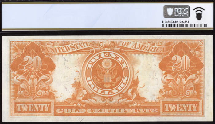 1922 $20 Gold Certificate Reverse Image