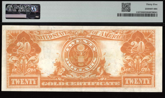 1922 $20 Gold Certificate Reverse Image