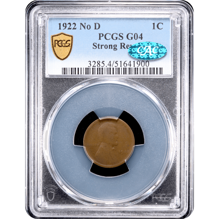 1922 No D Lincoln Cent (1c) Obverse Slab Image
