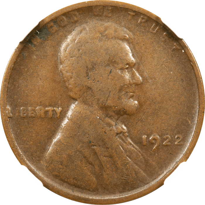 1922 No D Lincoln Cent (1c) Strong Reverse Obverse Image