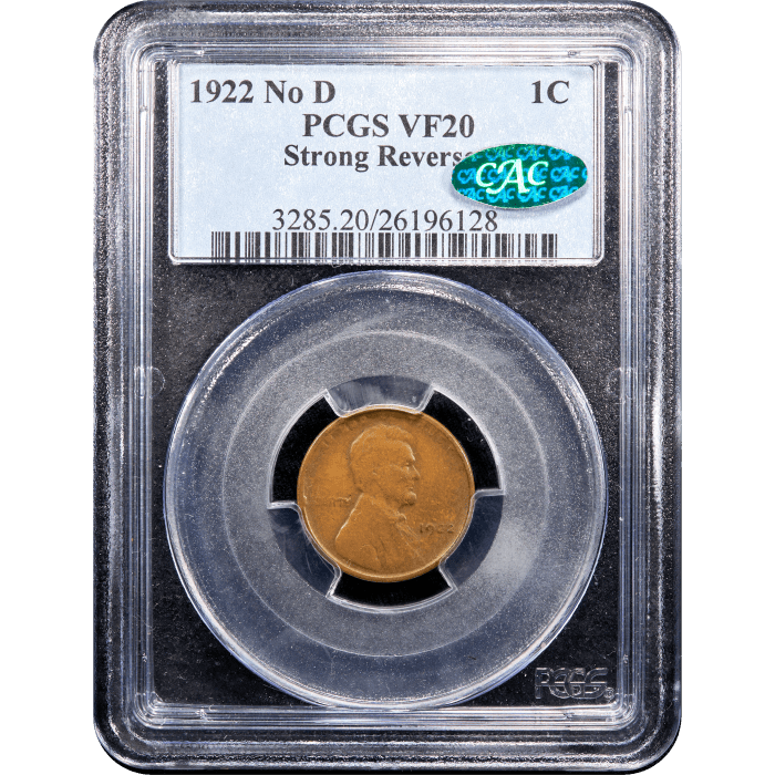 1922 No D Lincoln Cent (1c) Strong Reverse SLAB Image