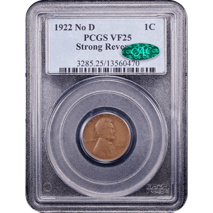 1922 No D Lincoln Cent (1c) Strong Reverse Obverse Slab Image