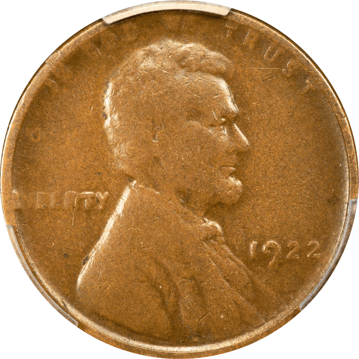 1922 No D Strong Reverse Lincoln Cent (1c) OBVERSE Image