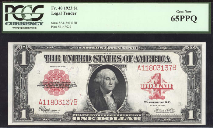 1923 $1 Red Seal Legal Tender / United States Note Obverse Image