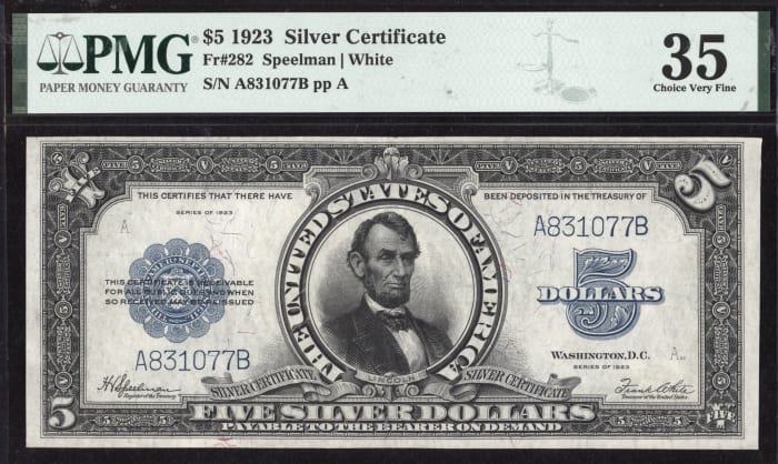 1923 $5 Porthole Silver Certificate OBVERSE Image