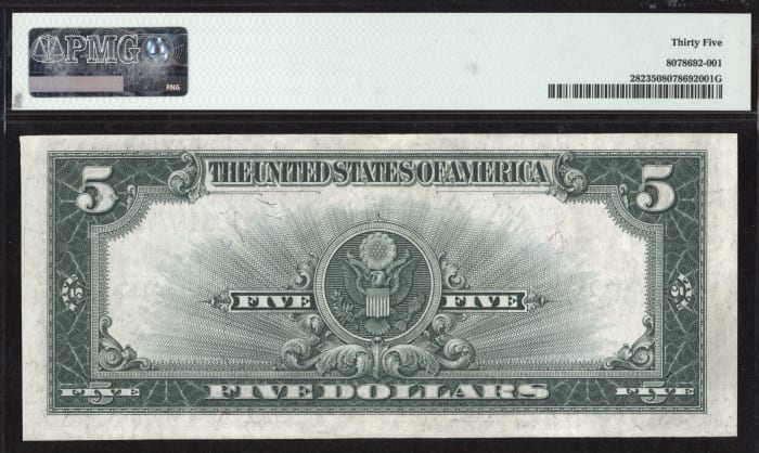 1923 $5 Porthole Silver Certificate REVERSE Image