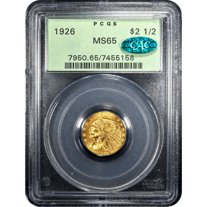 1926 Indian Gold Quarter Eagle ($2.50) OGH SLAB Image