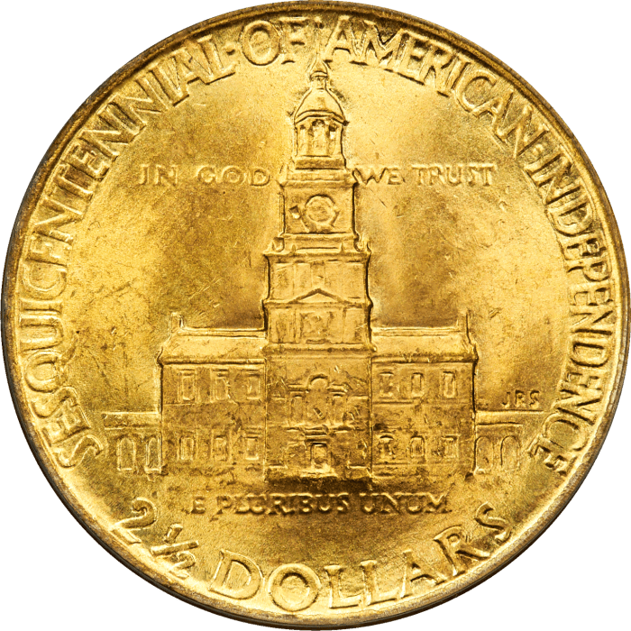 1926 Sesquicentennial Commemorative Gold Quarter Eagle ($2.50) REVERSE Image