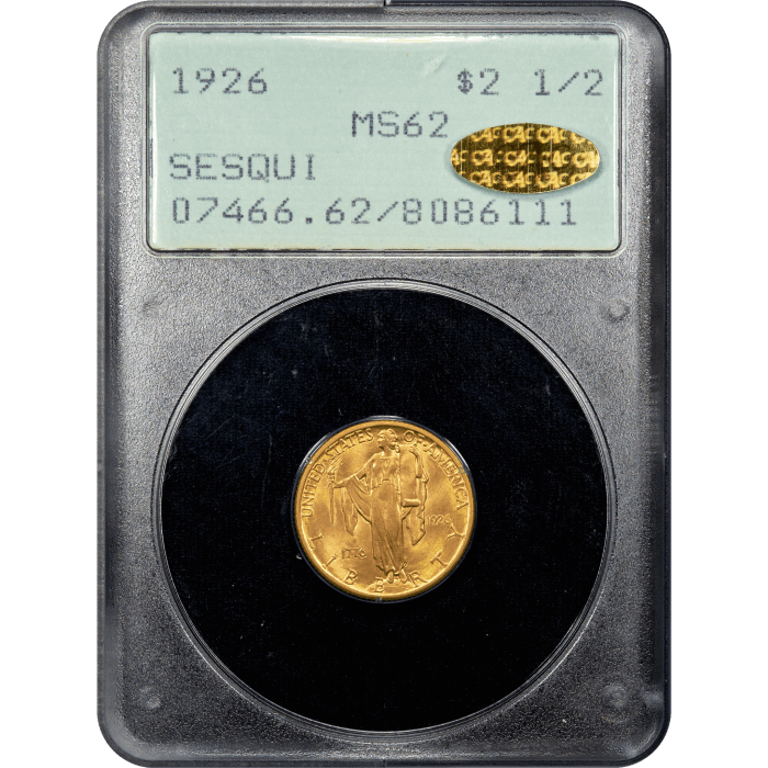 1926 Sesquicentennial Commemorative Gold Quarter Eagle ($2.50) Rattler Obverse Slab Image