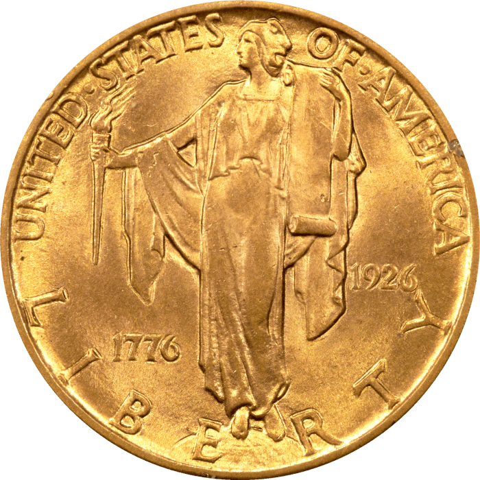 1926 Sesquicentennial Commemorative Gold Quarter Eagle ($2.50) Rattler Obverse Image