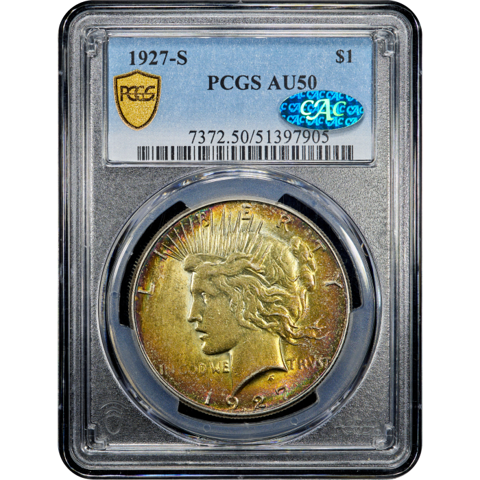 1927-S Peace Dollar ($1) Rainbow Toner SLAB Image