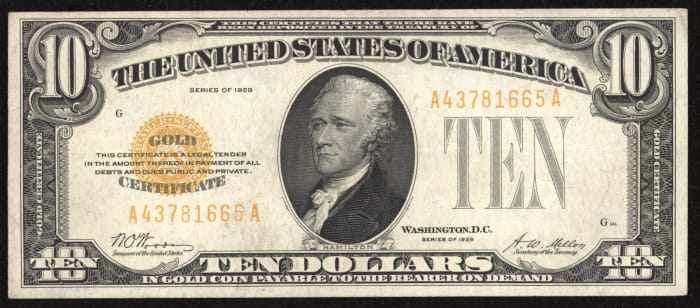 1928 $10 Gold Certificate Obverse Image