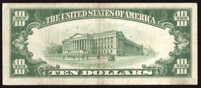 1928 $10 Gold Certificate Reverse Image