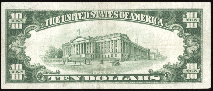 1928 $10 Gold Certificate Reverse Image