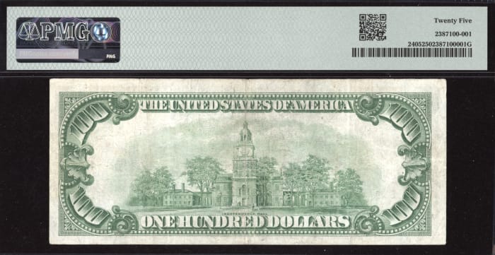 1928 $100 Gold Certificate Reverse Image